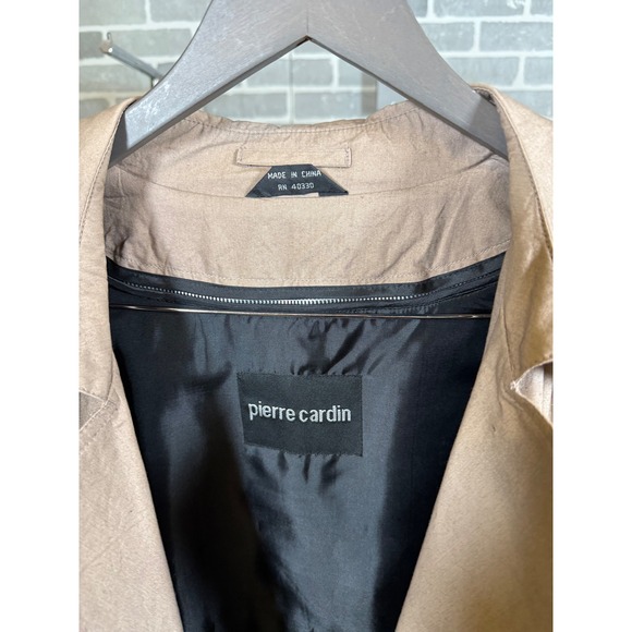 Pierre Cardin Mens Double Breasted Trench Coat Tan Zip Out Liner 44R Cotton - Picture 9 of 9